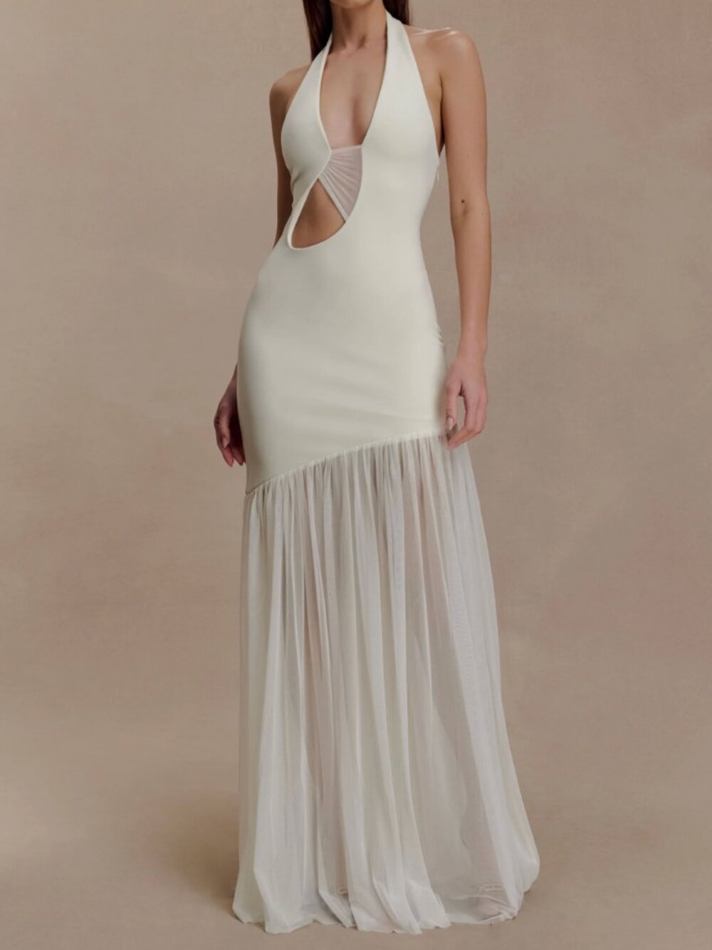 NWT Meshki Aubree Cream Plunge Maxi Dress